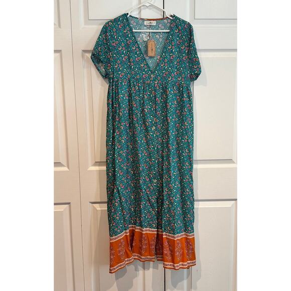 NEW Natural Life Avery Button Front Midi Dress Boho Floral V-Neck  Med - Picture 3 of 8